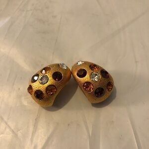 Vintage Jackie Collins Multi Amber Color Stones Gold Tone Clip Earrings